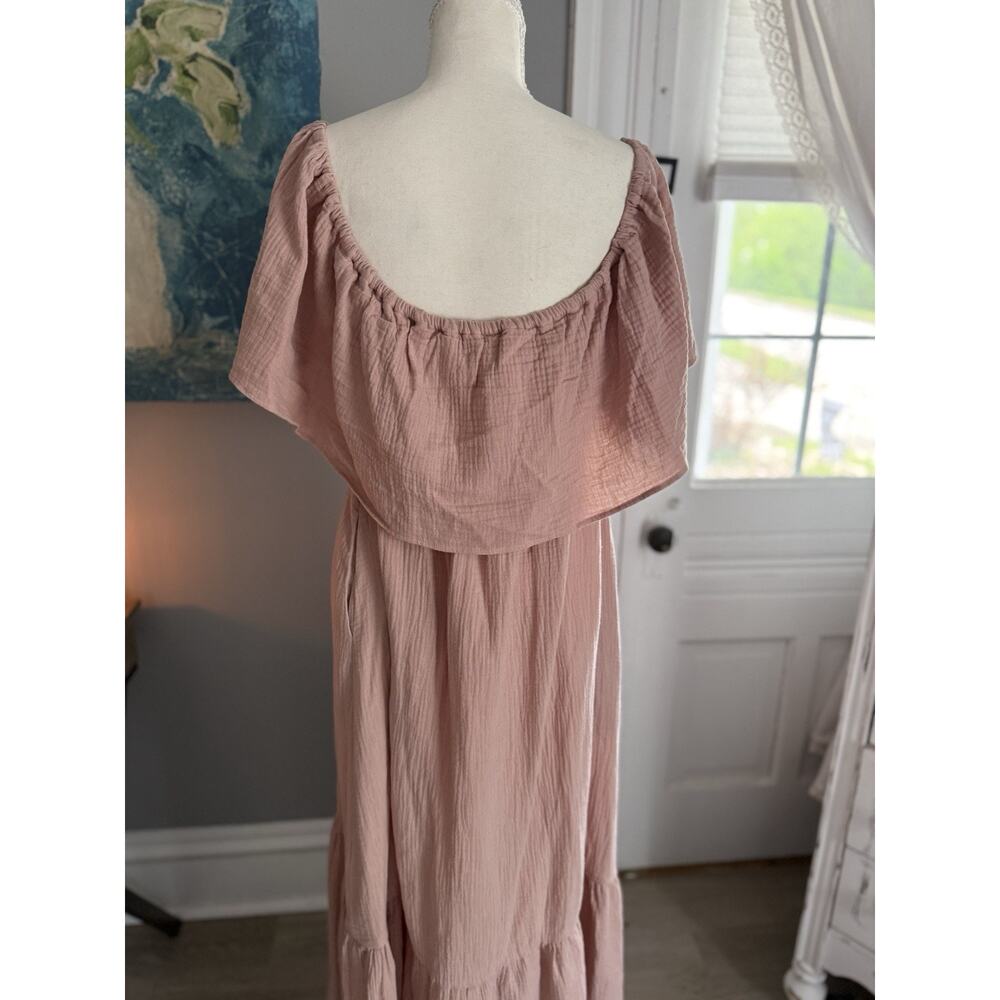 Worth Collective maxi Dress, Large Pink off Shoulder, Boho Gauze cottage Core - Picture 4 of 5